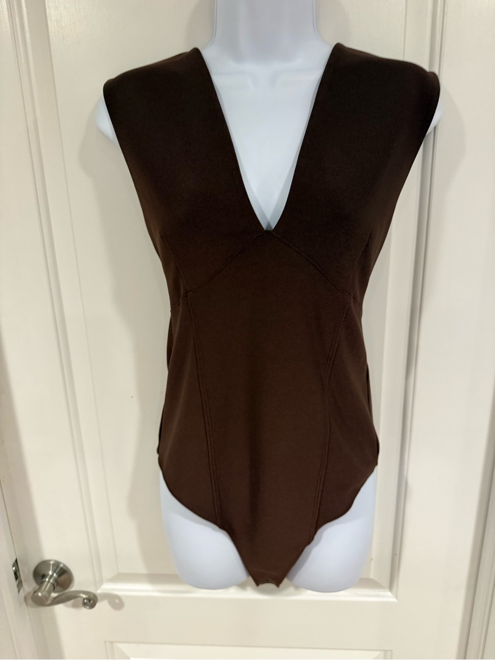 Abercrombie & Fitch Deep V Brown Sleeveless Bodysuit